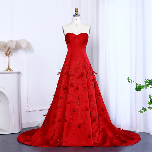 فستان سواريه أحمر ملكي مطرّز بلمسات فاخرة