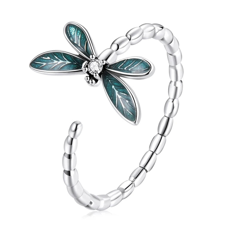 Elegant Dragonfly ring with Turquoise Enamel