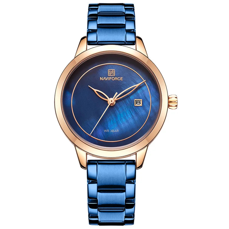 Silver Stainless Steel Watch with Mother-of-Pearl Dial