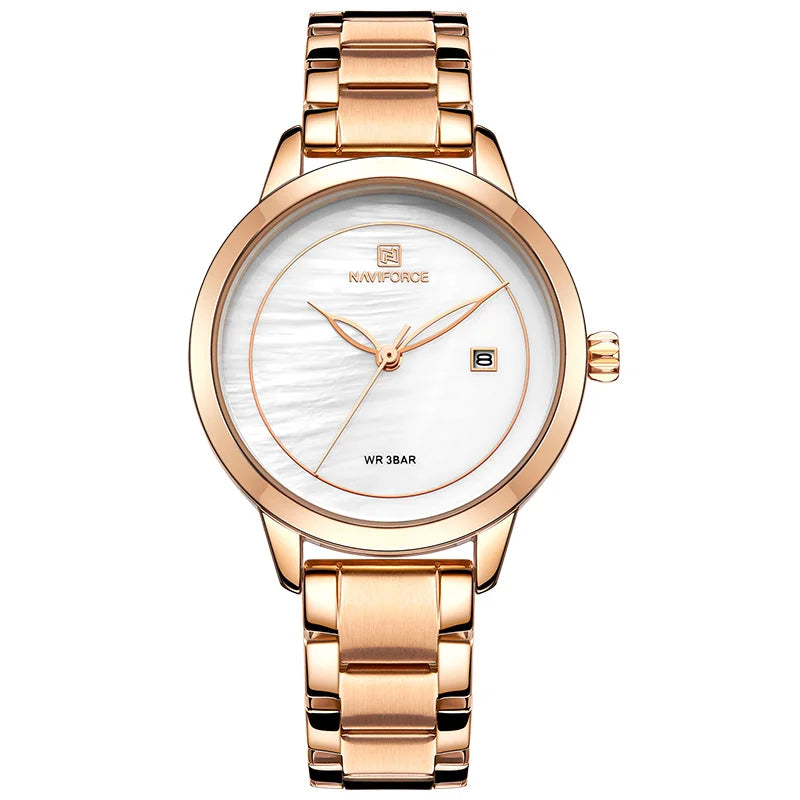 Silver Stainless Steel Watch with Mother-of-Pearl Dial