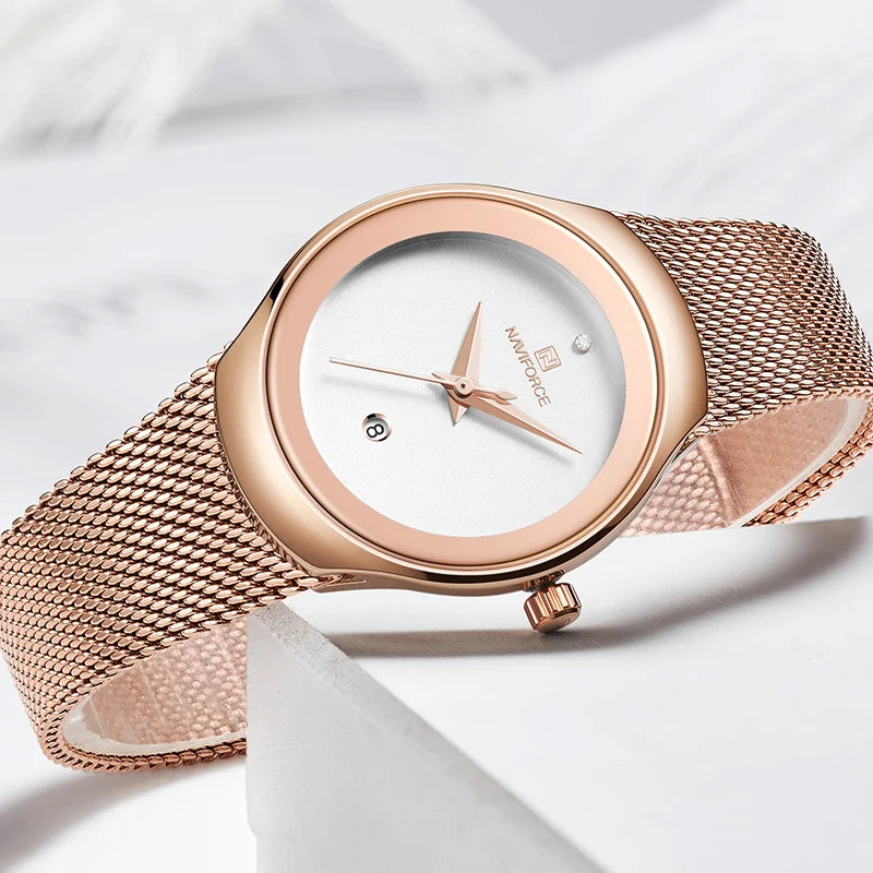 Chic Rose Gold Mesh Watch for Women with Minimalist Design