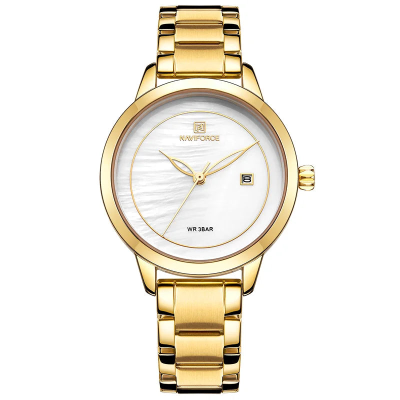 Silver Stainless Steel Watch with Mother-of-Pearl Dial