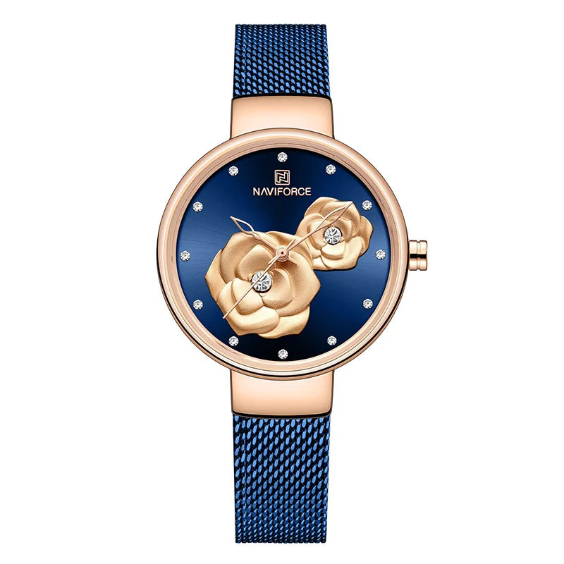 Elegant NAVIFORCE Floral Design Watch with Mesh Band for Women
