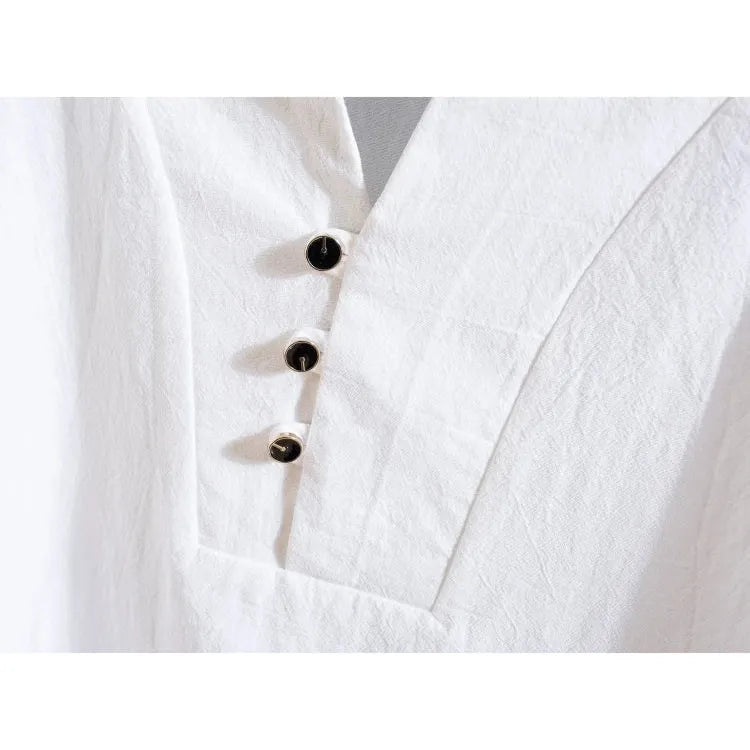 قميص رجالي من القطن والكتان بأكمام قصيرة