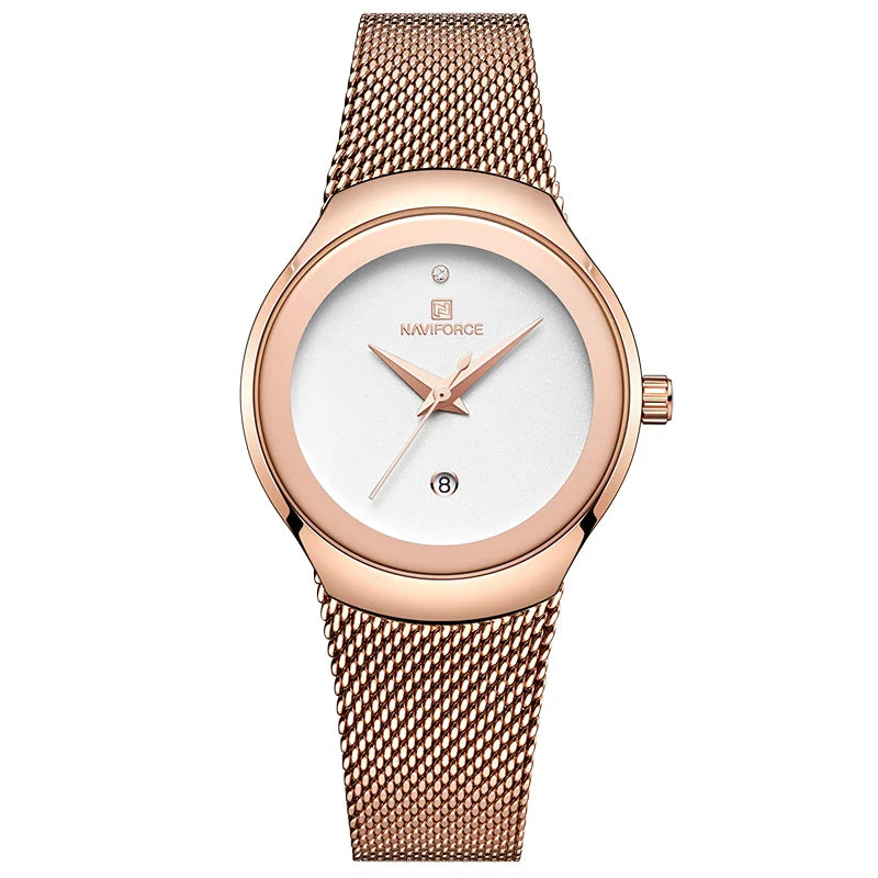 Chic Rose Gold Mesh Watch for Women with Minimalist Design
