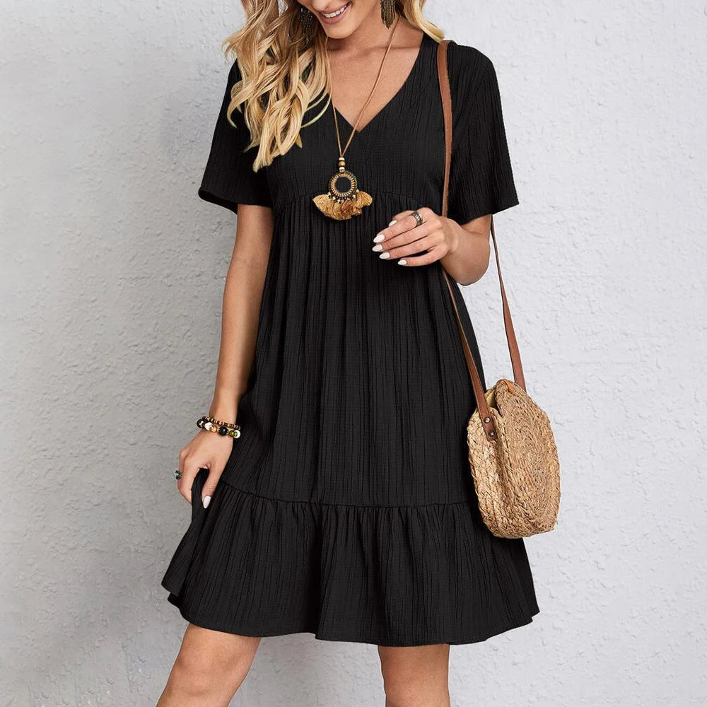 Casual V Neck Vintage Loose Vestidos