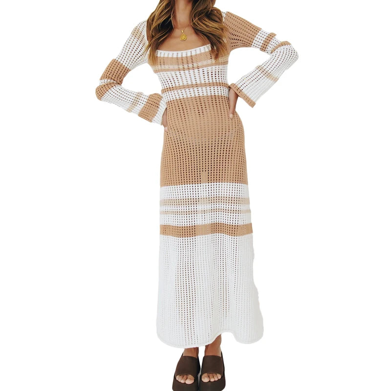 Beach Style Off Shoulder Crochet Maxi Dress