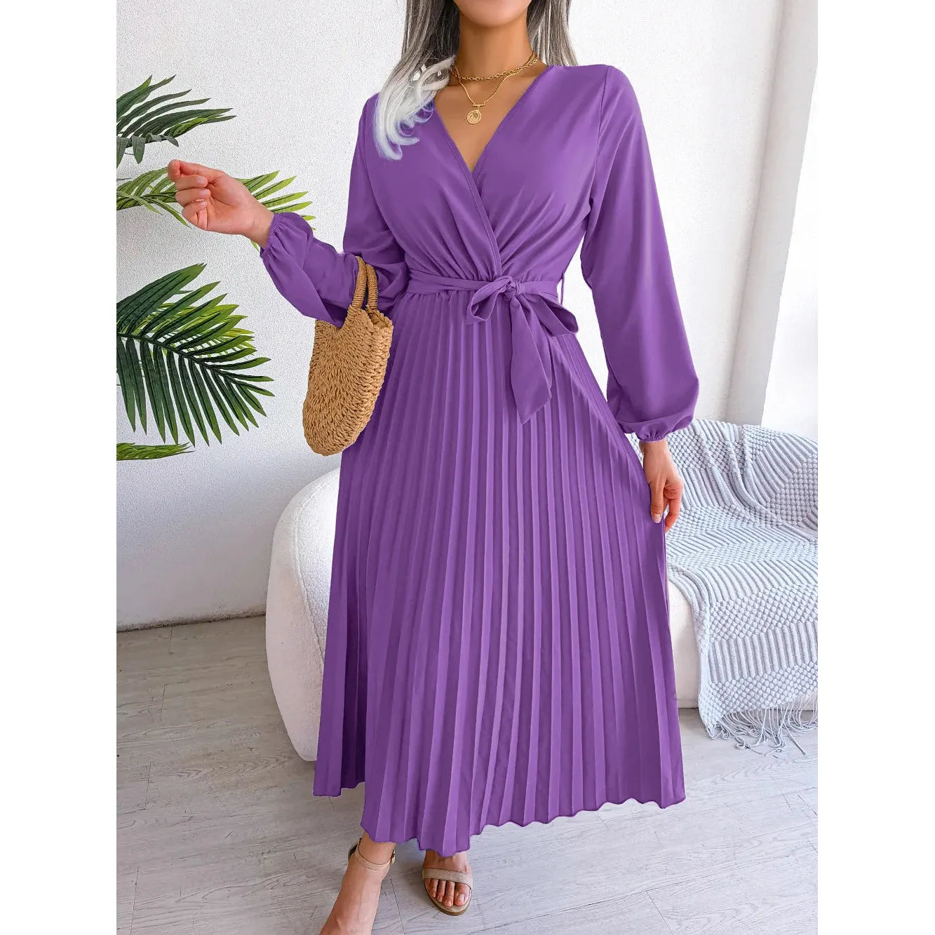 Big Swing Pleated Long Dress Roupas Feminina