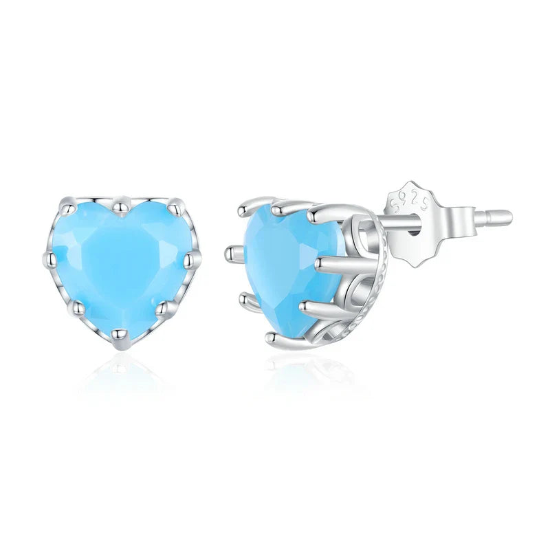 Stunning Heart-Shaped Blue Gemstone Stud Earrings