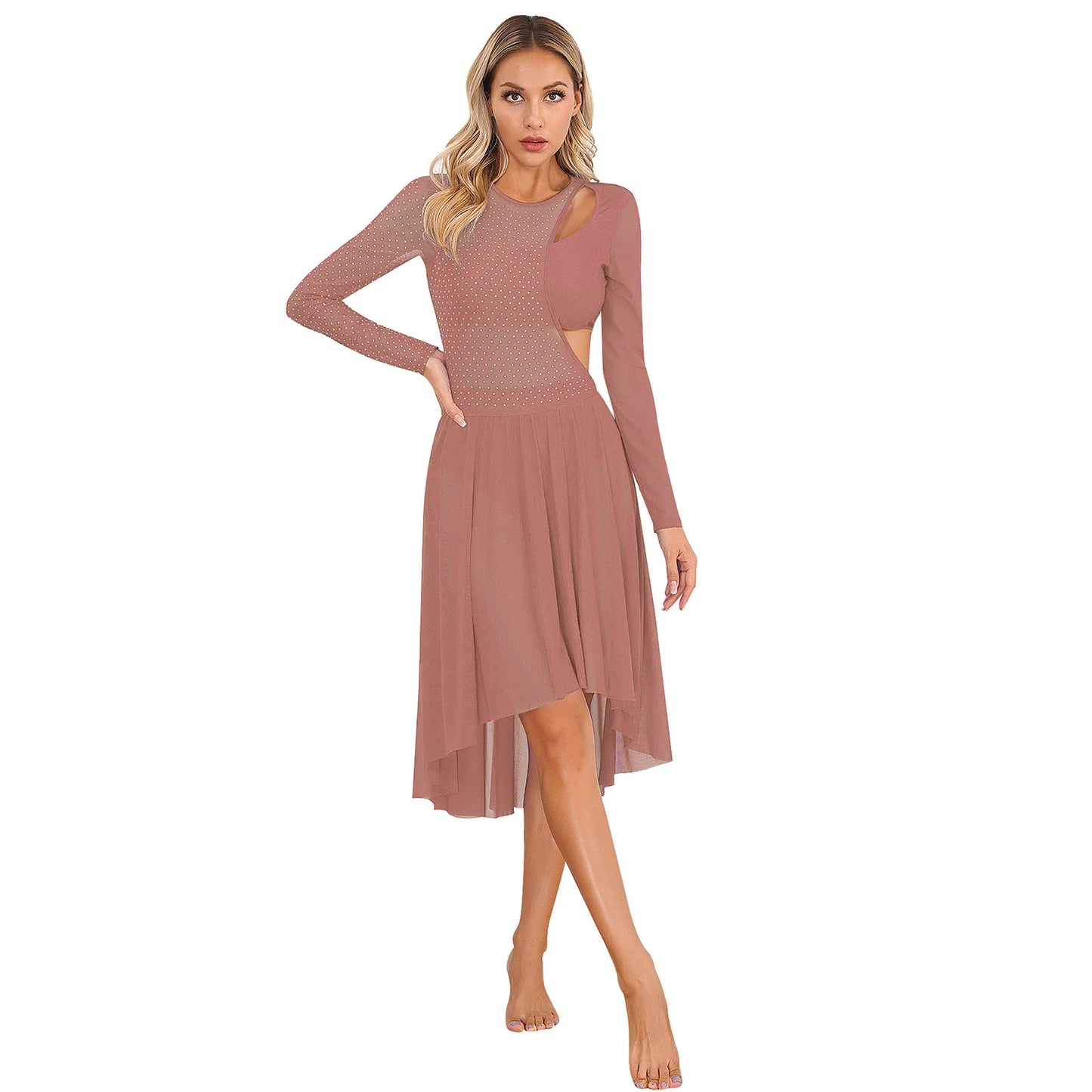 Elegant Cut-Out Long Sleeve Midi Dress