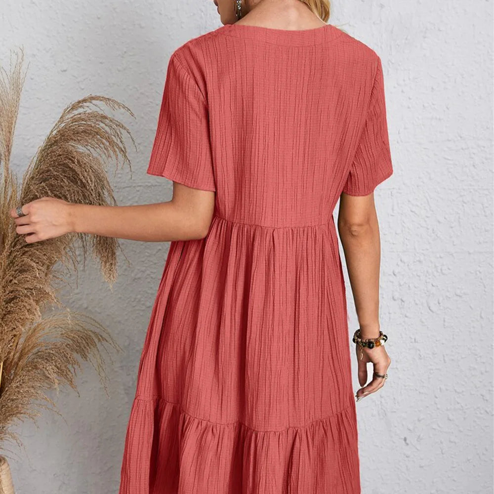 Casual V Neck Vintage Loose Vestidos