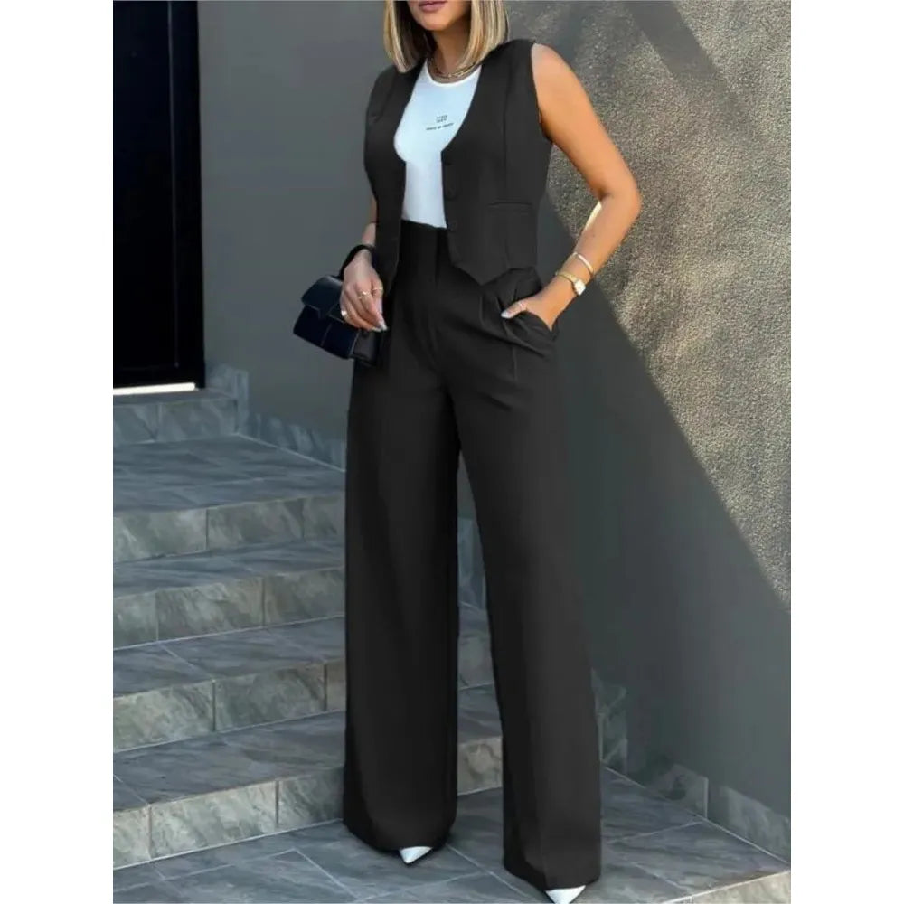 Women Vest Elegant Lady Baggy Pants