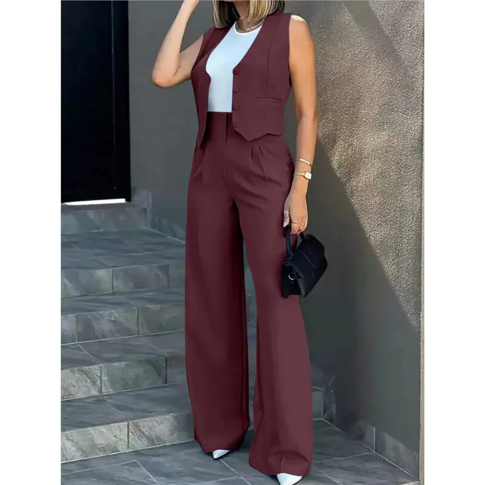 Women Vest Elegant Lady Baggy Pants