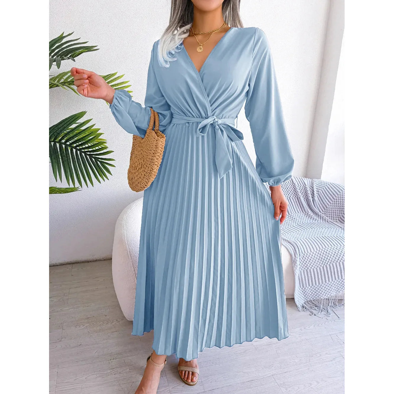 Big Swing Pleated Long Dress Roupas Feminina