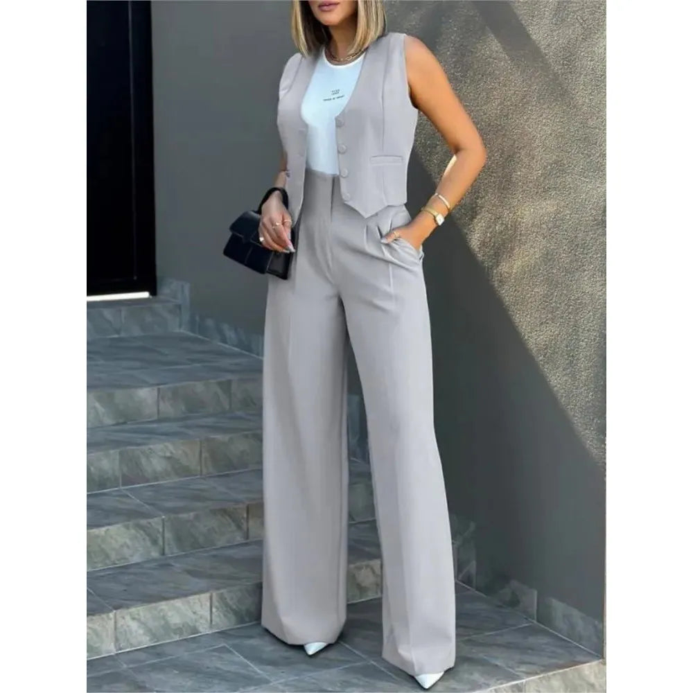 Women Vest Elegant Lady Baggy Pants