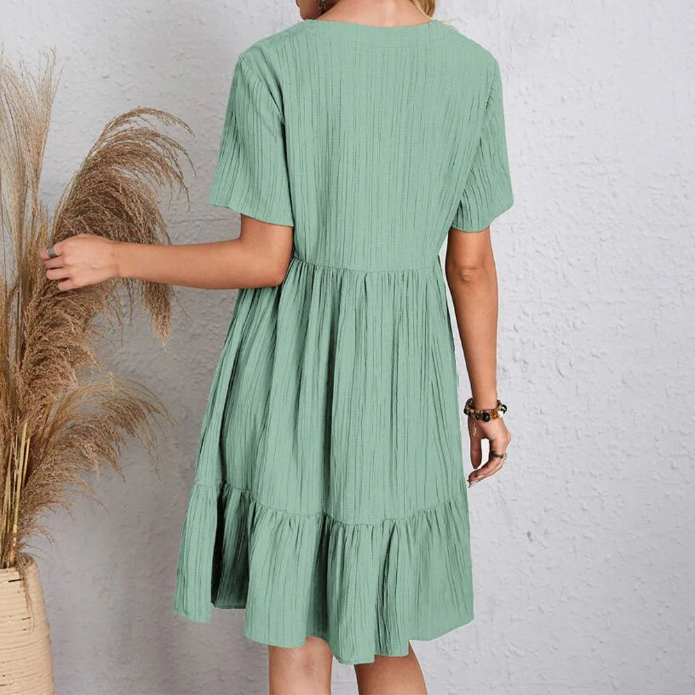 Casual V Neck Vintage Loose Vestidos