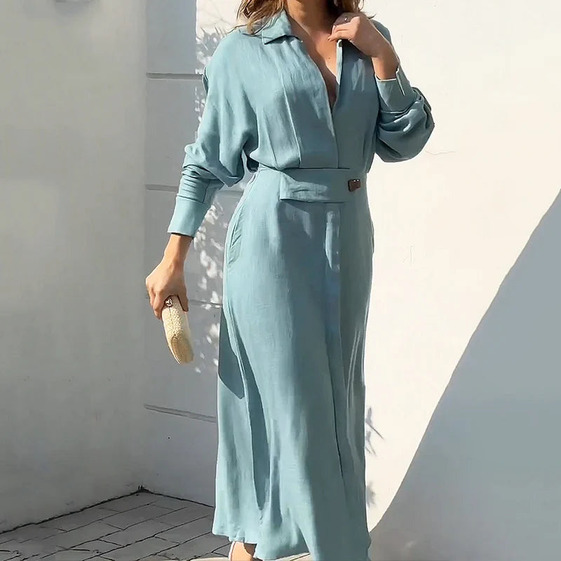 Elegant Long Sleeve Dress: Nipped Waist, Slit