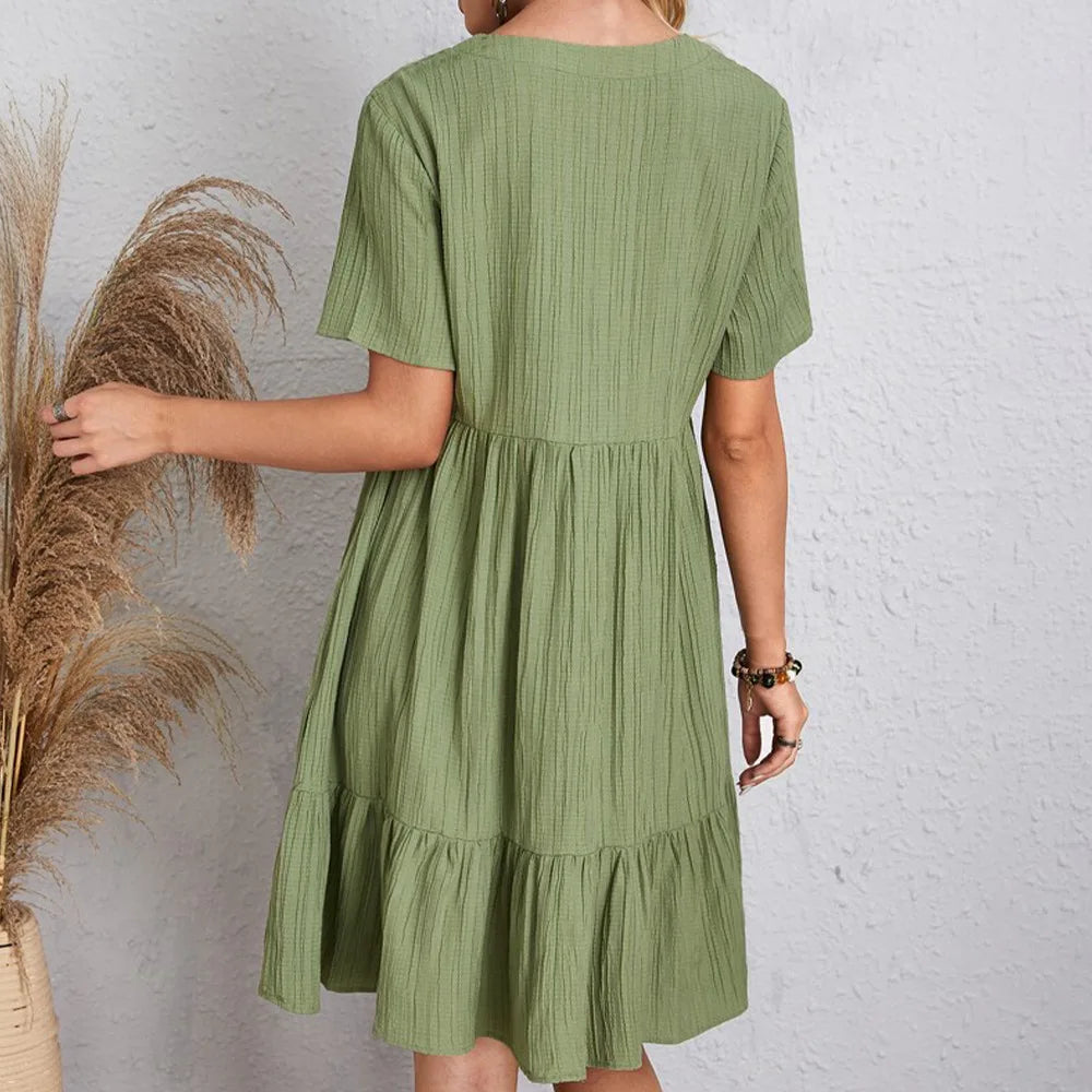 Casual V Neck Vintage Loose Vestidos