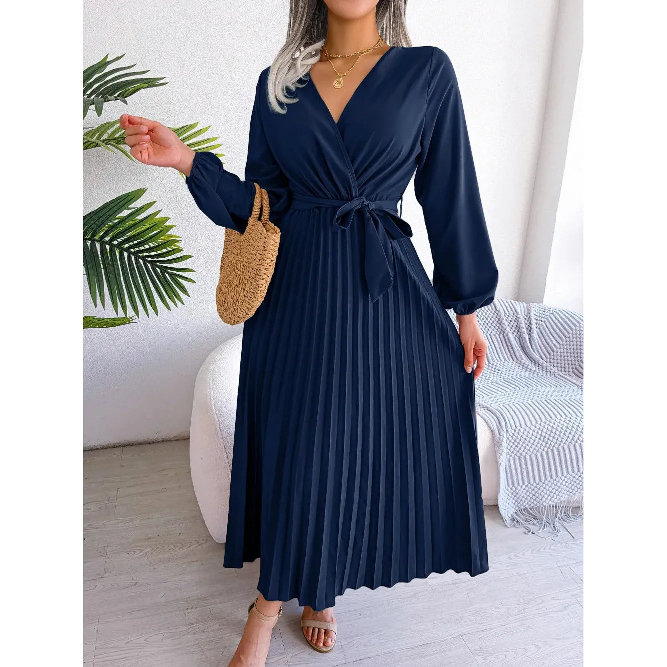 Big Swing Pleated Long Dress Roupas Feminina