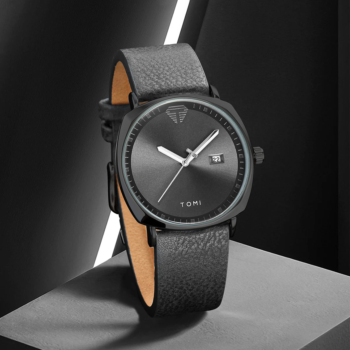 Sleek Square Dial Watch with Brown Leather Strap