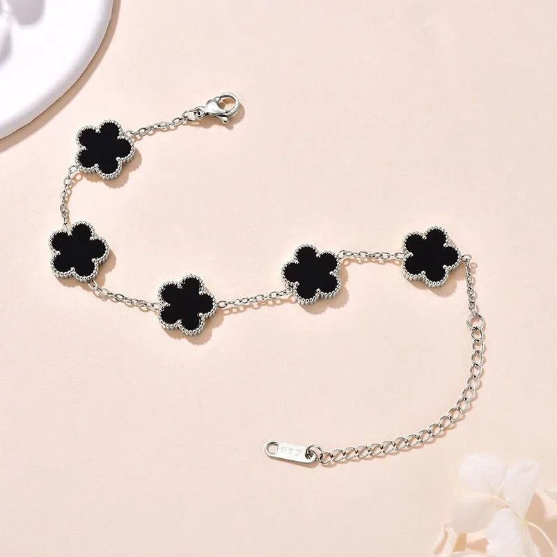 Lucky Clover Women's Hand Bracelets Double Sided Flowers