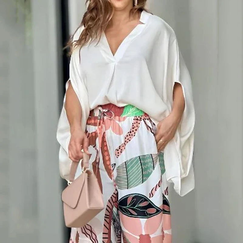 Stylish Blouse and Vibrant Wide-Leg Trousers