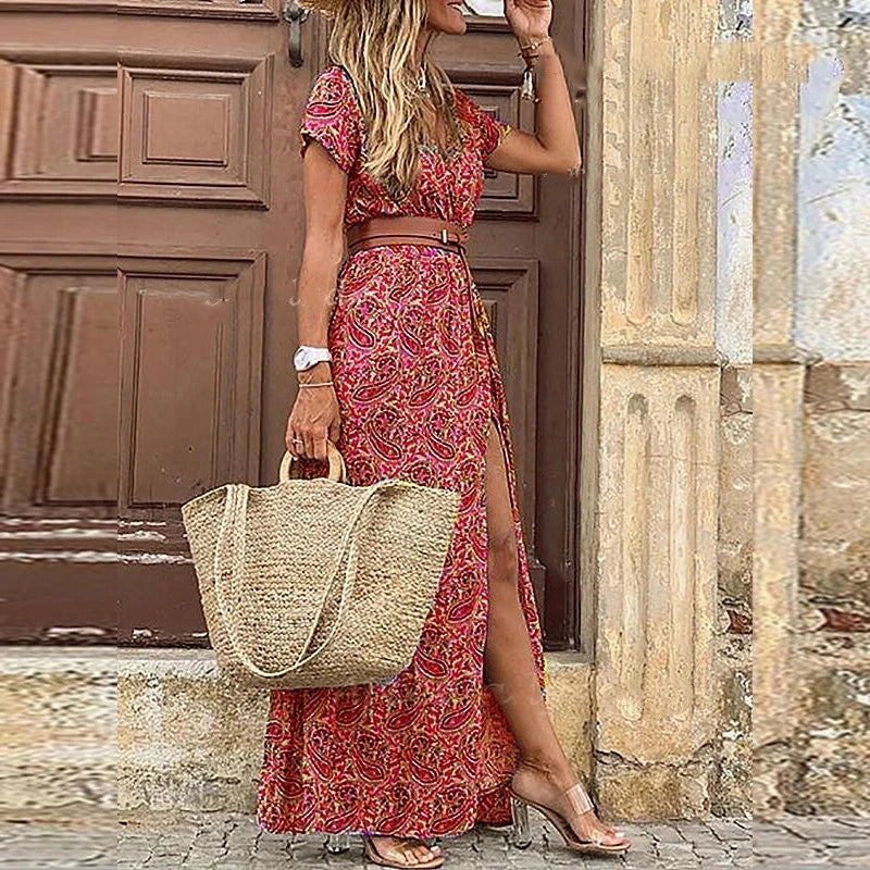 Beach Elegant Vintage Dress with Belt