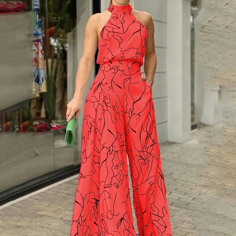 Elegant Abstract Jumpsuit Chic Streetwear Wide Leg
