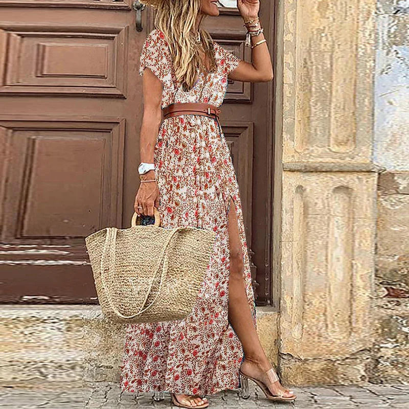 Beach Elegant Vintage Dress with Belt