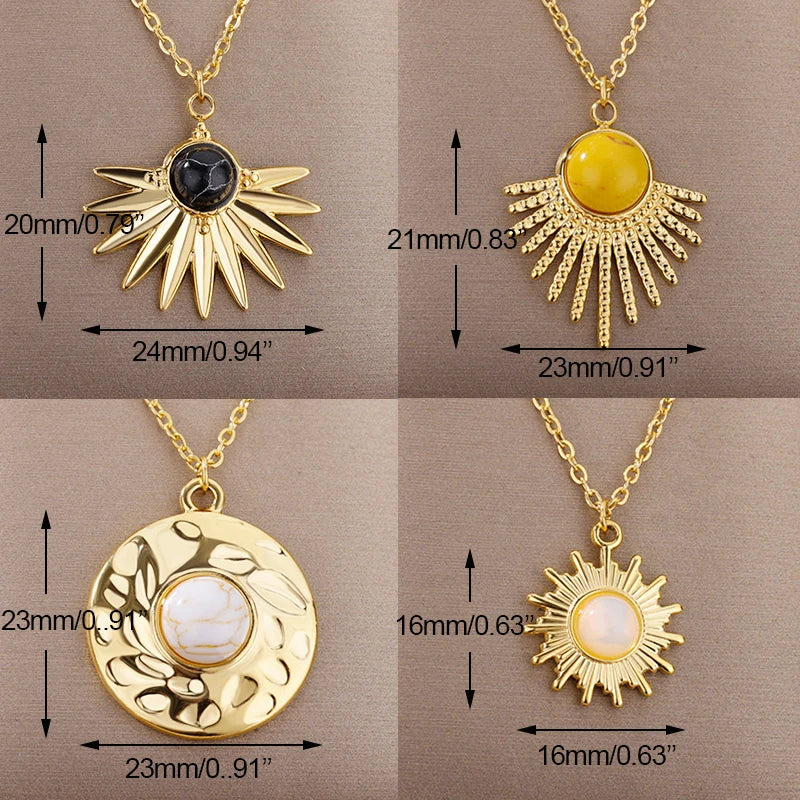 Vintage Resin Stone Sun Pendant Necklaces