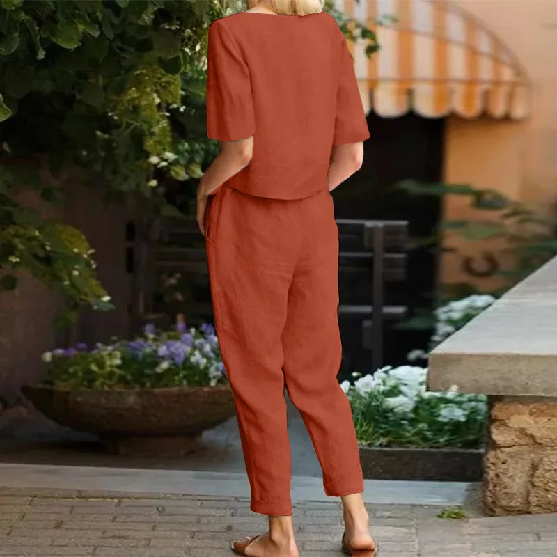 2025 Short Sleeve Blouse long Pants Sets