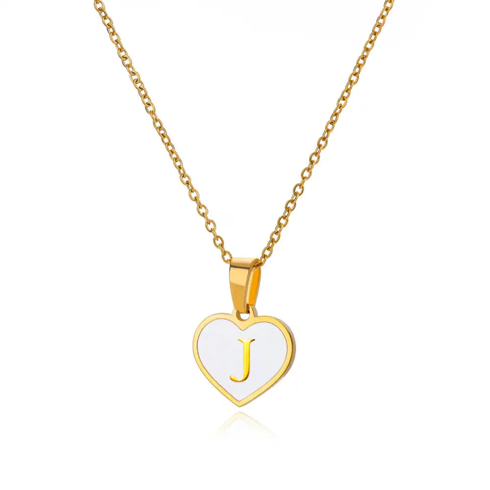 Initial Letter Enamel White Heart Necklaces
