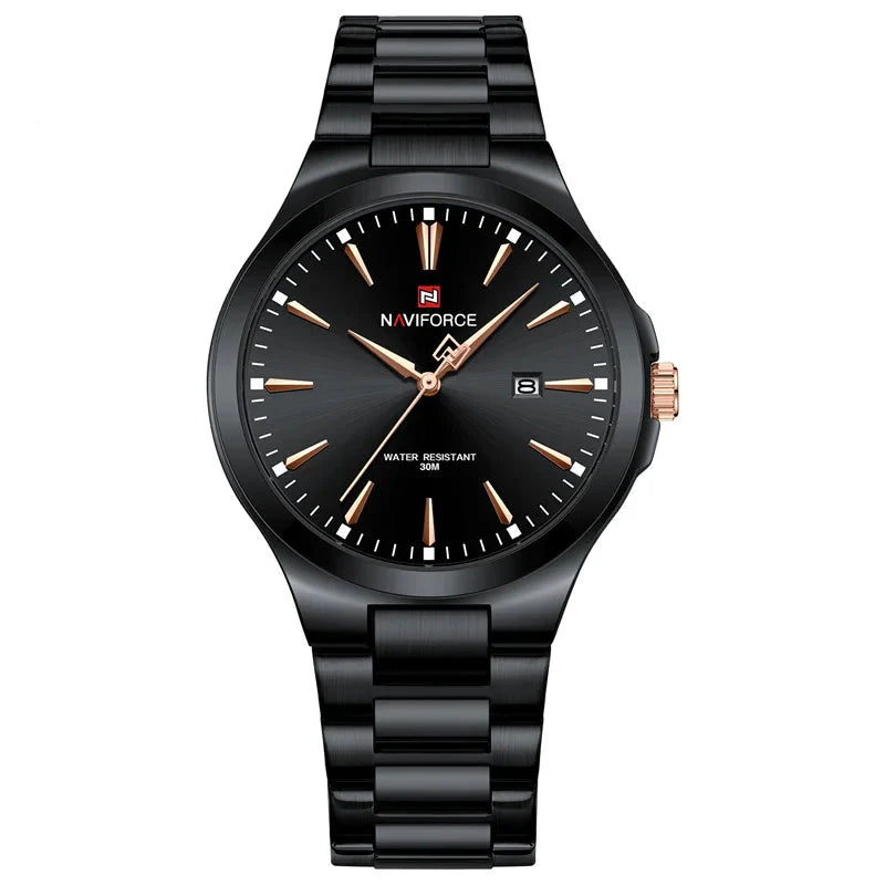 Men's Stainless Steel Watch with Blue Dial and Date Display