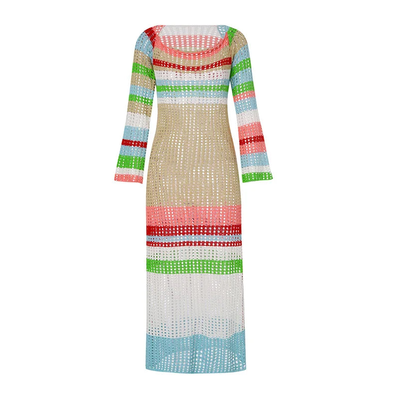 Beach Style Off Shoulder Crochet Maxi Dress