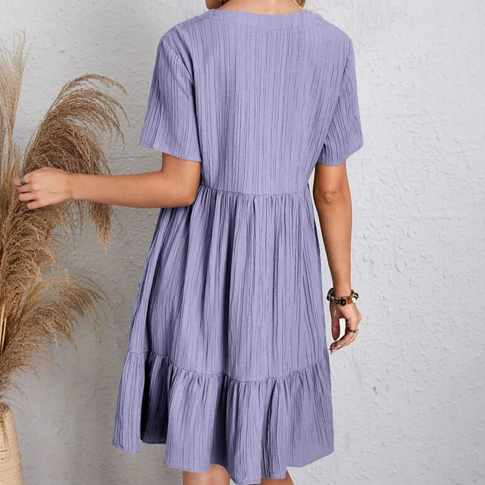 Casual V Neck Vintage Loose Vestidos