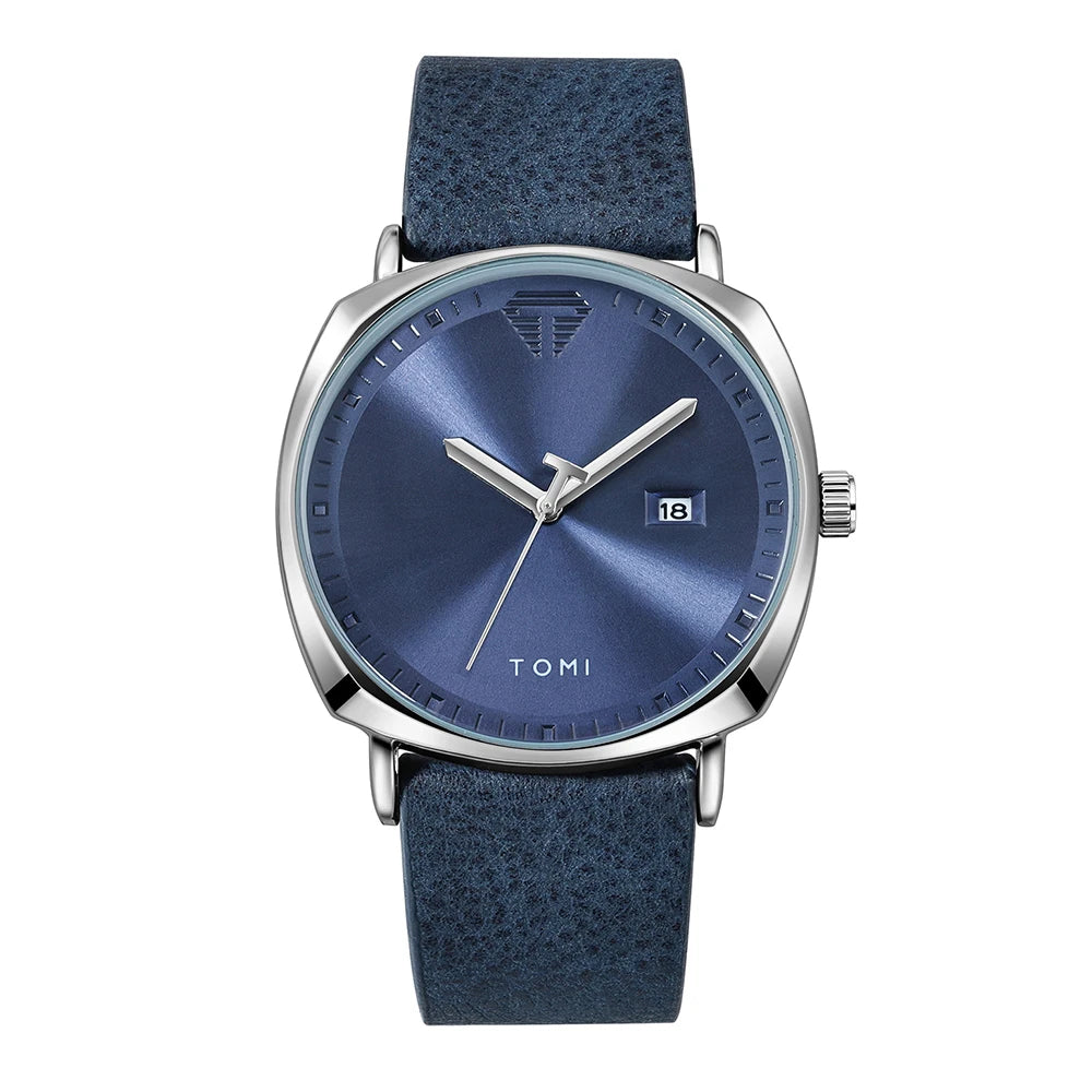 Sleek Square Dial Watch with Brown Leather Strap