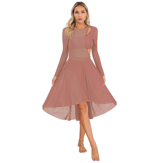 فستان ميدي أنيق بأكمام طويلة وفتحات