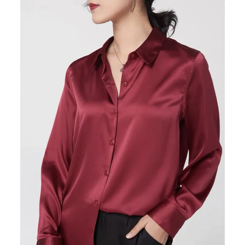 Elegant Satin Long Sleeve Blouses