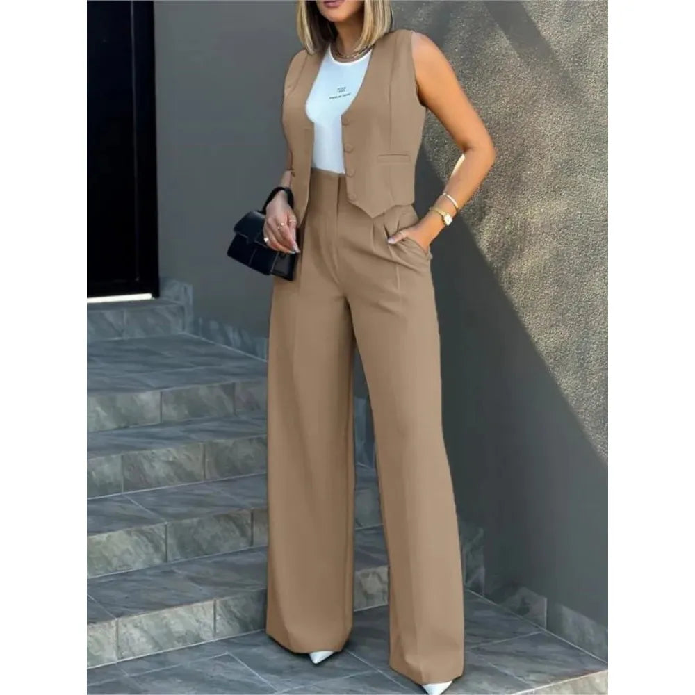 Women Vest Elegant Lady Baggy Pants