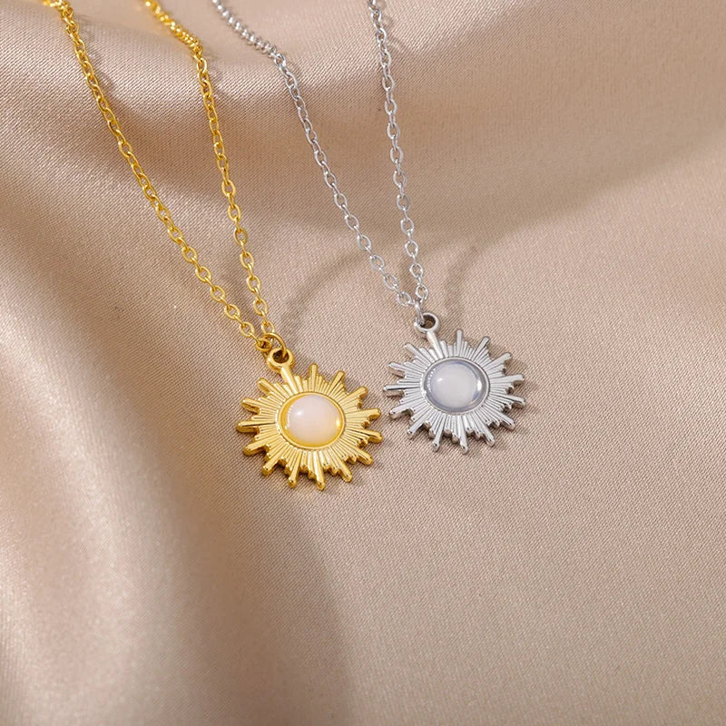 Vintage Resin Stone Sun Pendant Necklaces