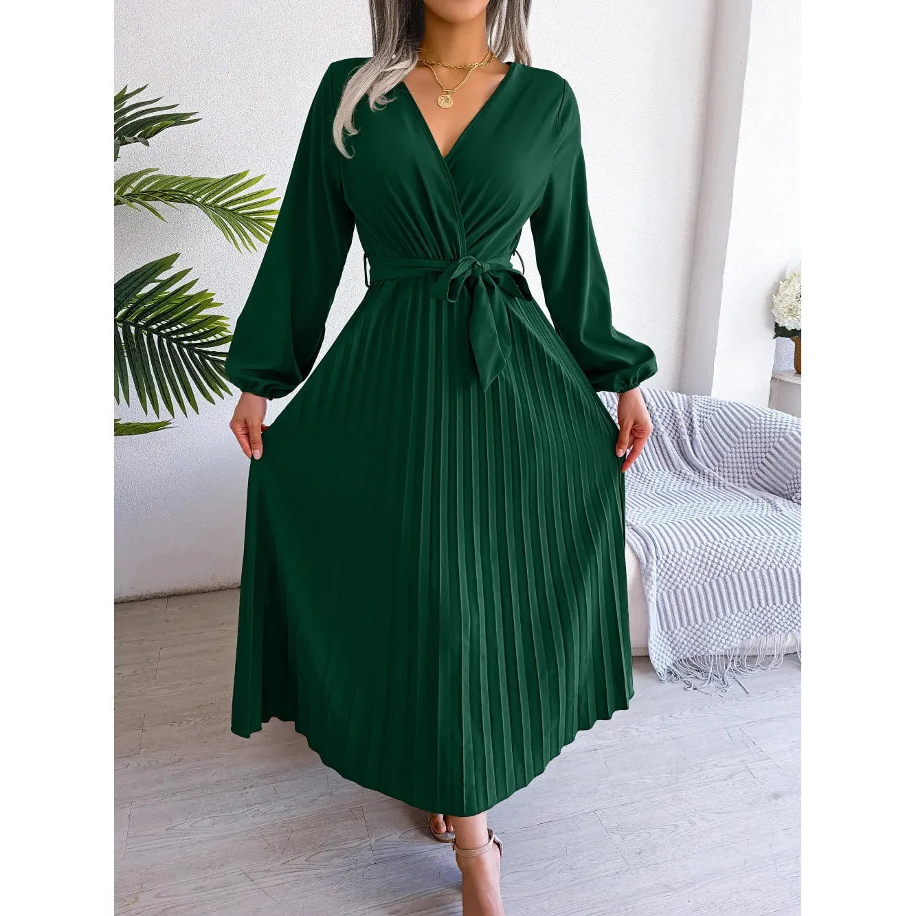 Big Swing Pleated Long Dress Roupas Feminina