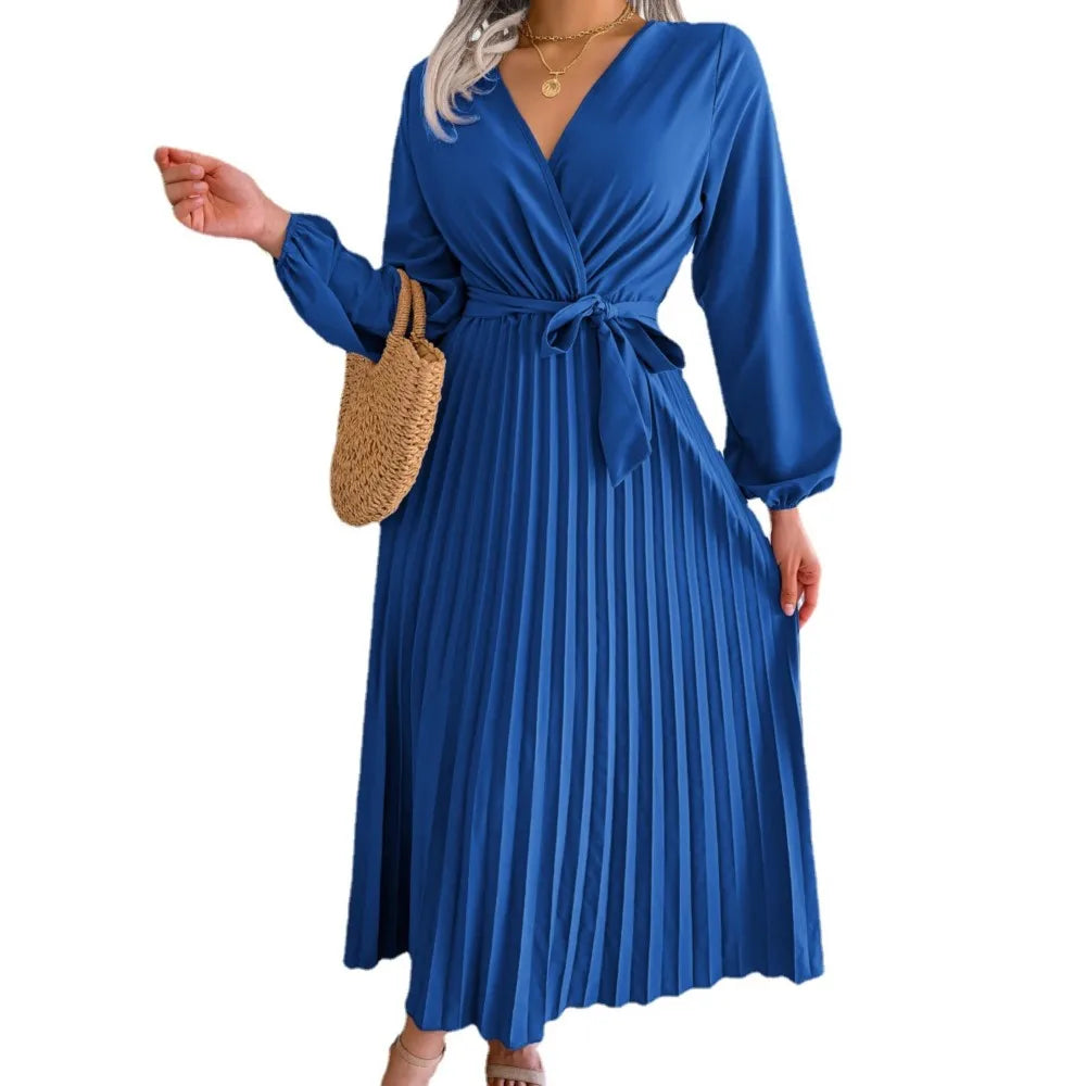 Big Swing Pleated Long Dress Roupas Feminina