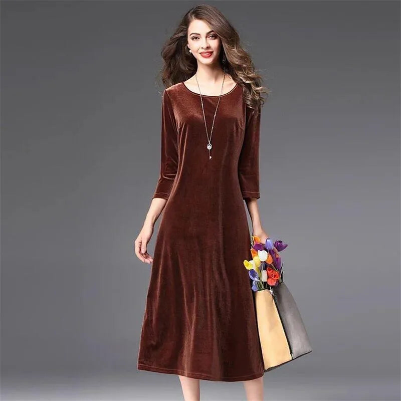 High Quality Winter Velvet Ladies Casual Dress
