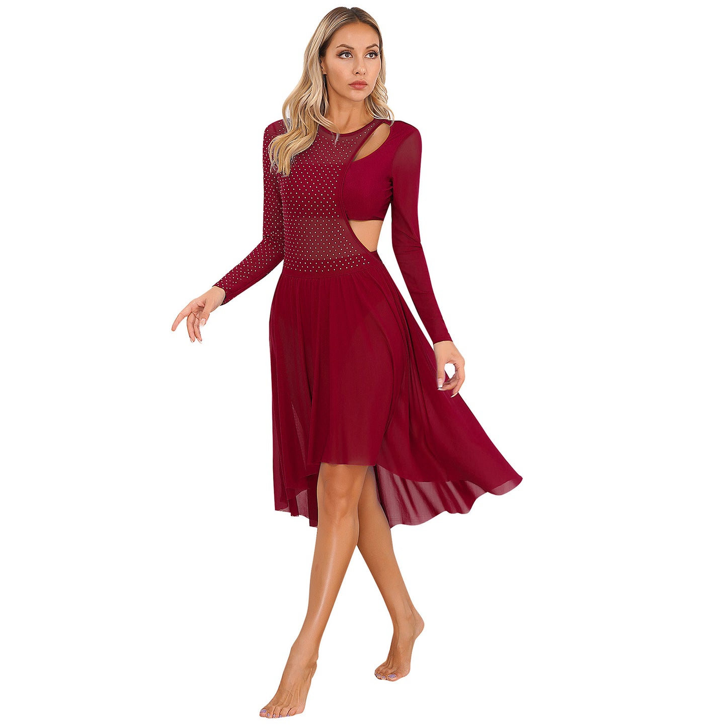 Elegant Cut-Out Long Sleeve Midi Dress