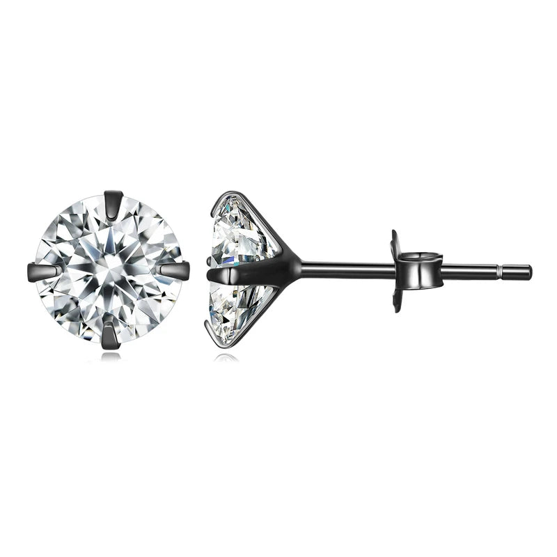 CZ Stud Earrings Platinum Plated Round Cubic