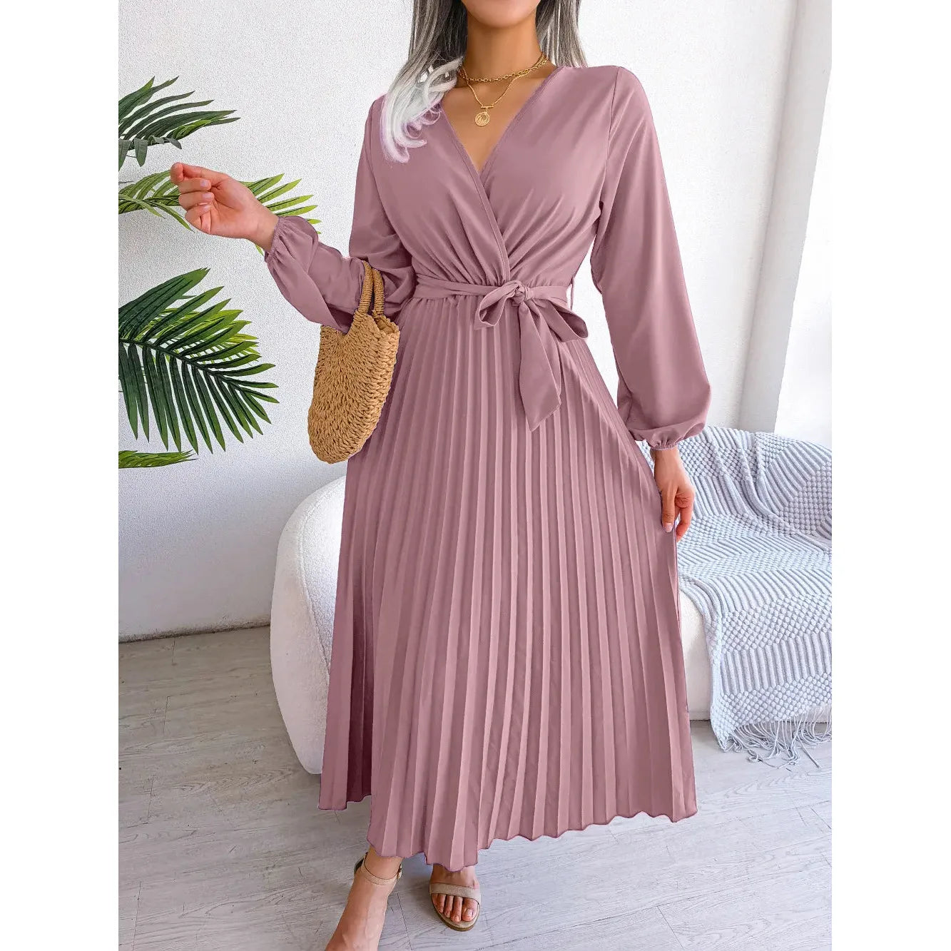 Big Swing Pleated Long Dress Roupas Feminina