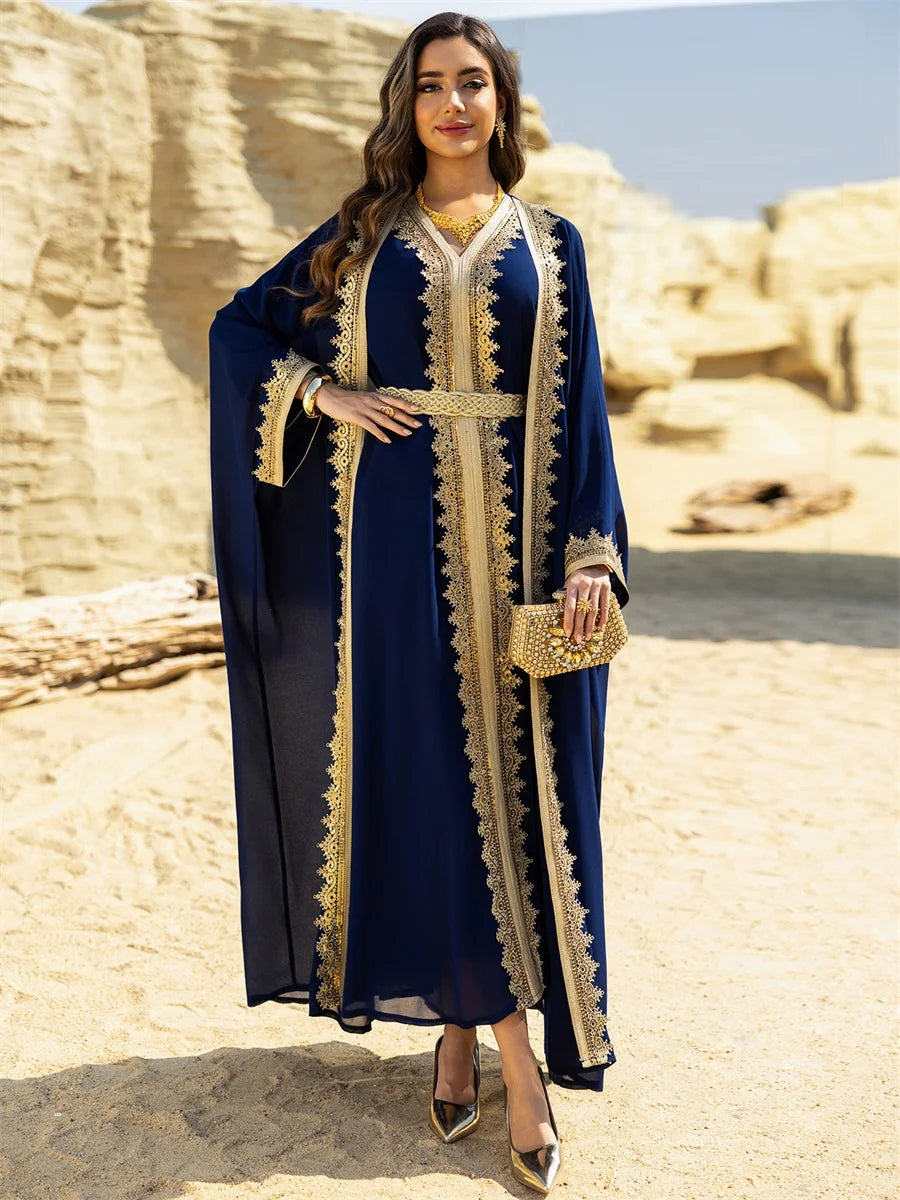 جلابية فاخرة بتطريز ذهبي أنيق