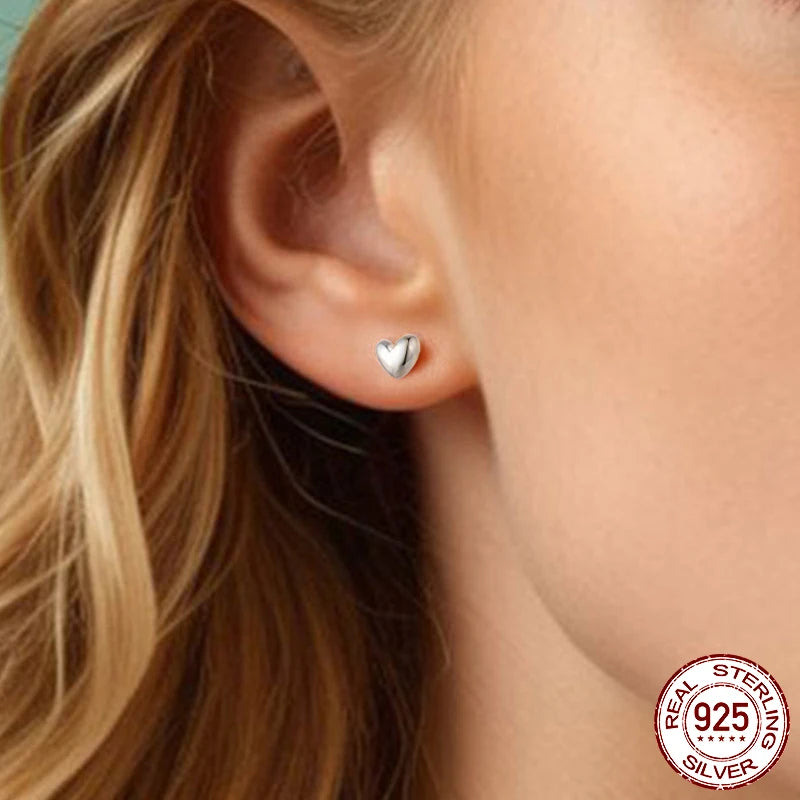 Mini Heart Stud Earrings Platinum Plated