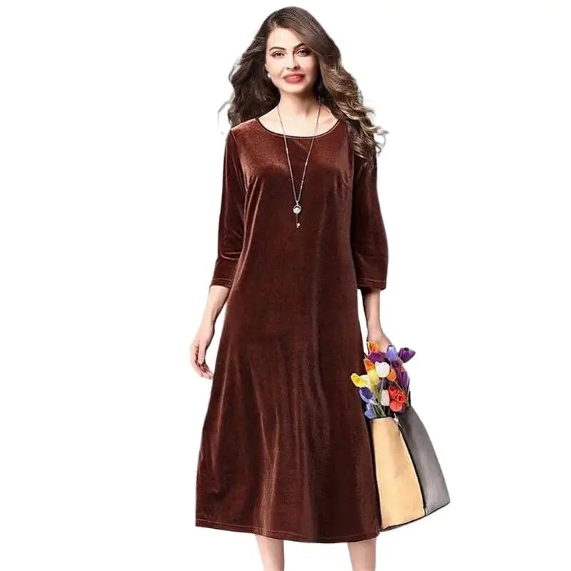 High Quality Winter Velvet Ladies Casual Dress