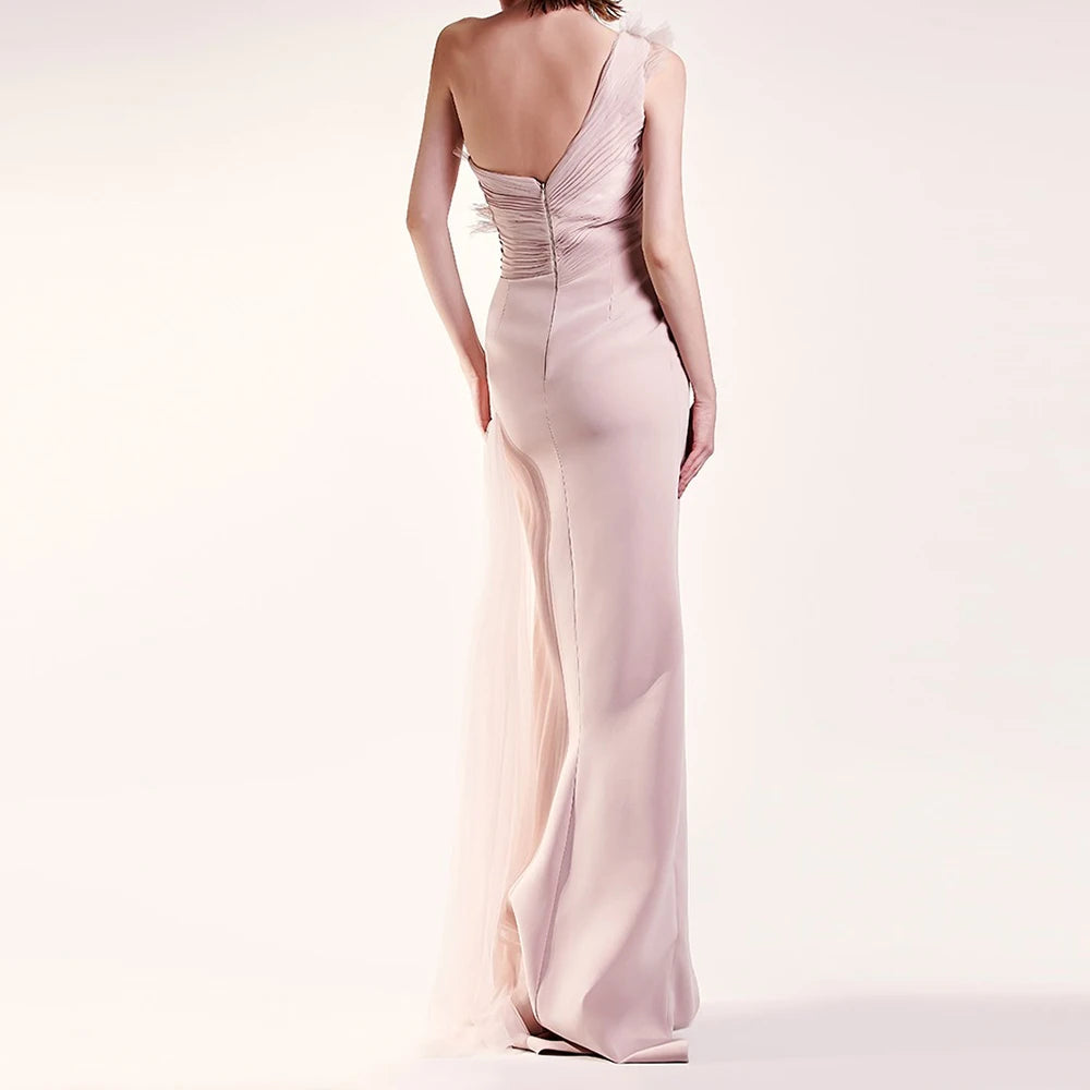Elegant One-Shoulder Gown with Sheer Overlay